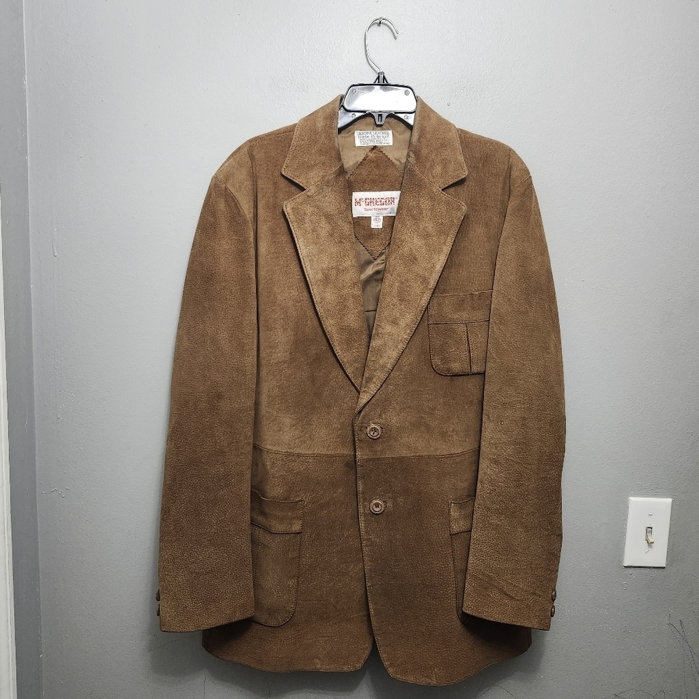 Mc Gregor sportswear men's vintage genuine leather blazer size 42 long b…